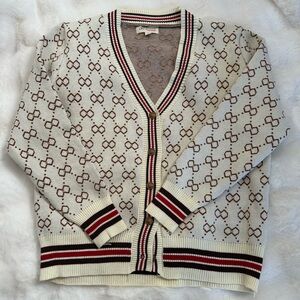 Women's Cream Knit Cardigan with Brown Pattern